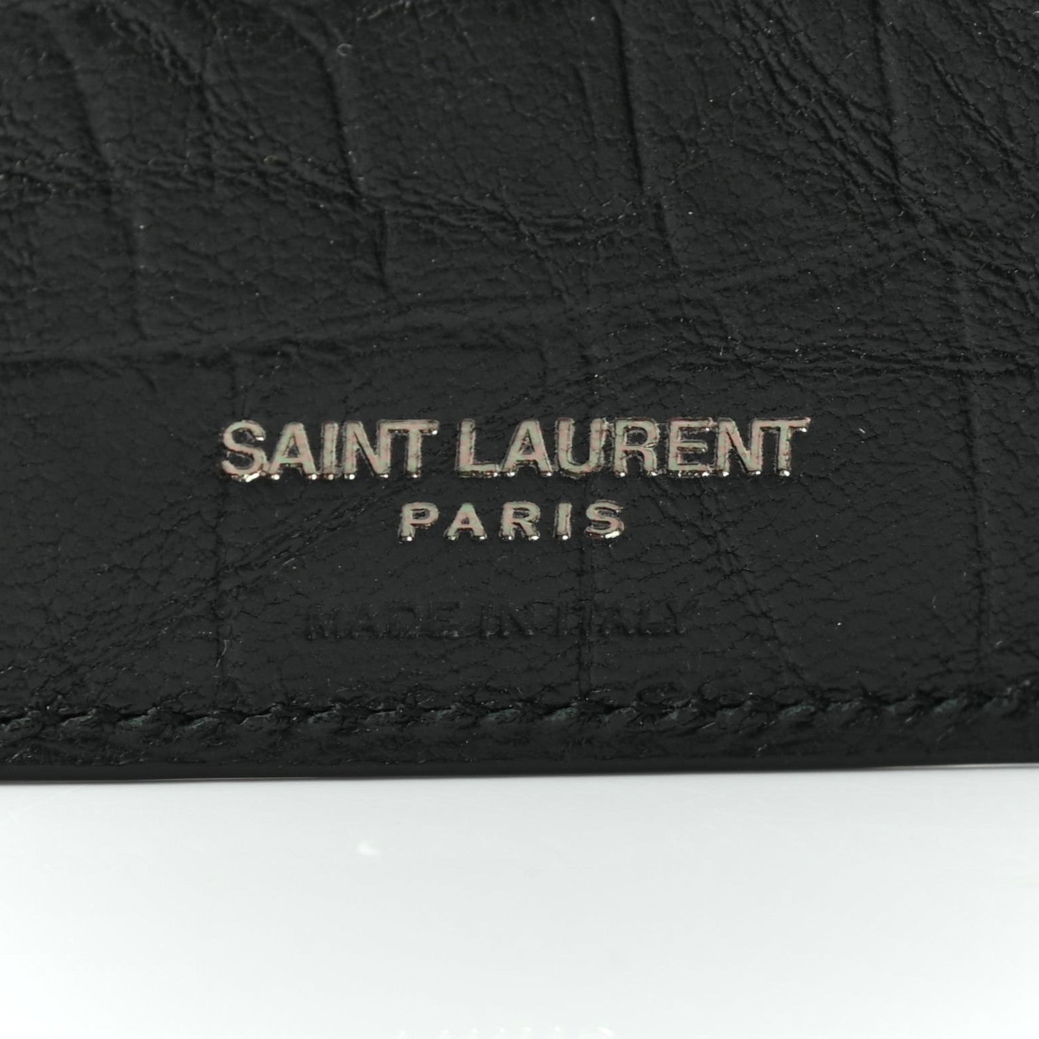 Saint Laurent Calfskin Crocodile Embossed Monogram Bifold Wallet Black 6 of 7