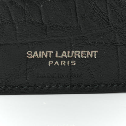 Saint Laurent Calfskin Crocodile Embossed Monogram Bifold Wallet Black 6 of 7