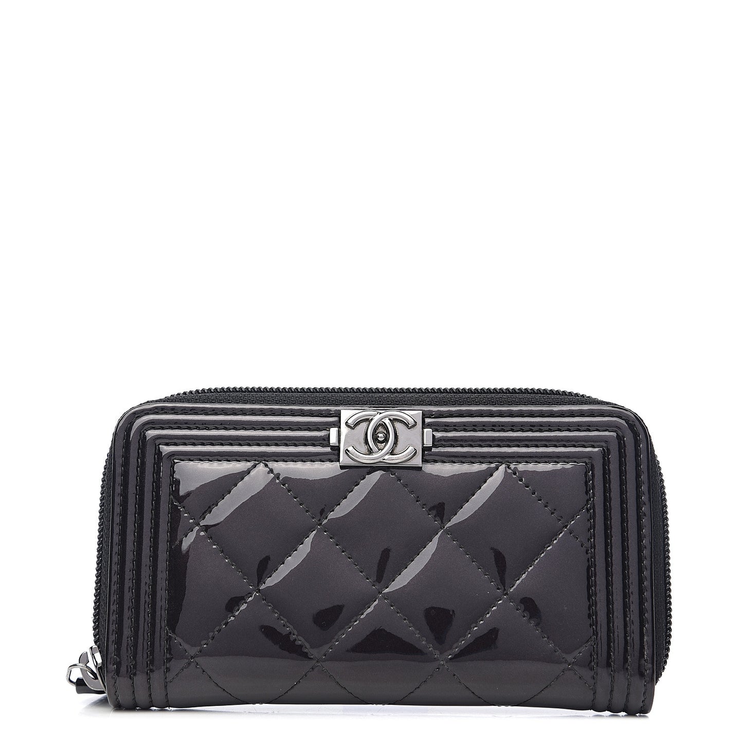 Patent Quilted Small Boy Zip Around Wallet Black