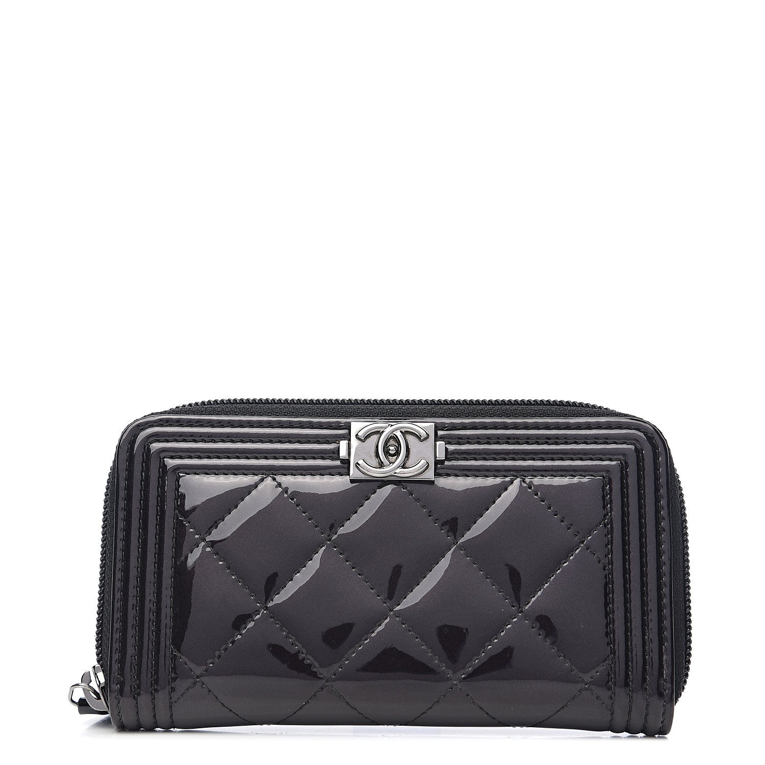 Chanel Patent Quilted Small Boy Zip Around Wallet Black 1 of 7