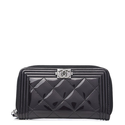 Chanel Patent Quilted Small Boy Zip Around Wallet Black 1 of 7