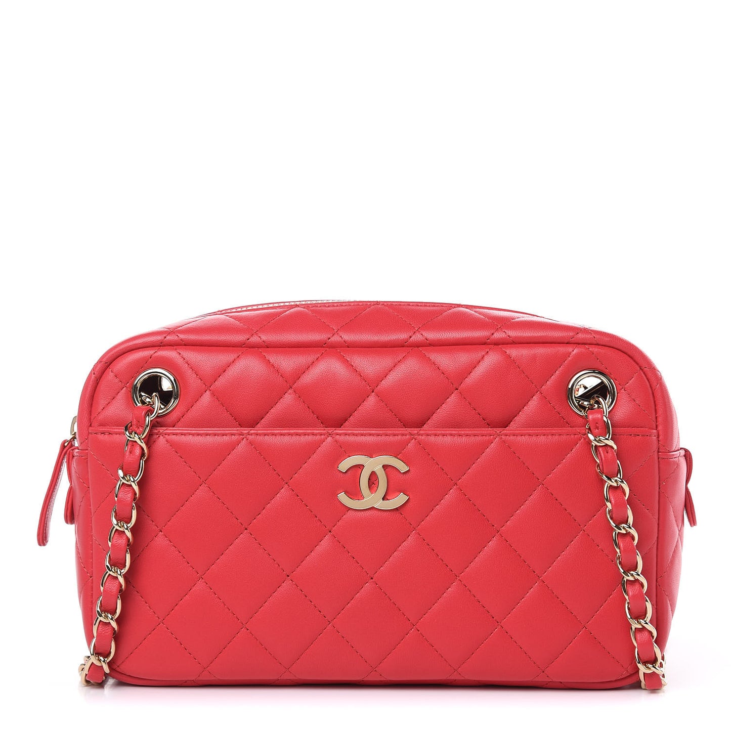 Lambskin Quilted Camera Case Dark Pink