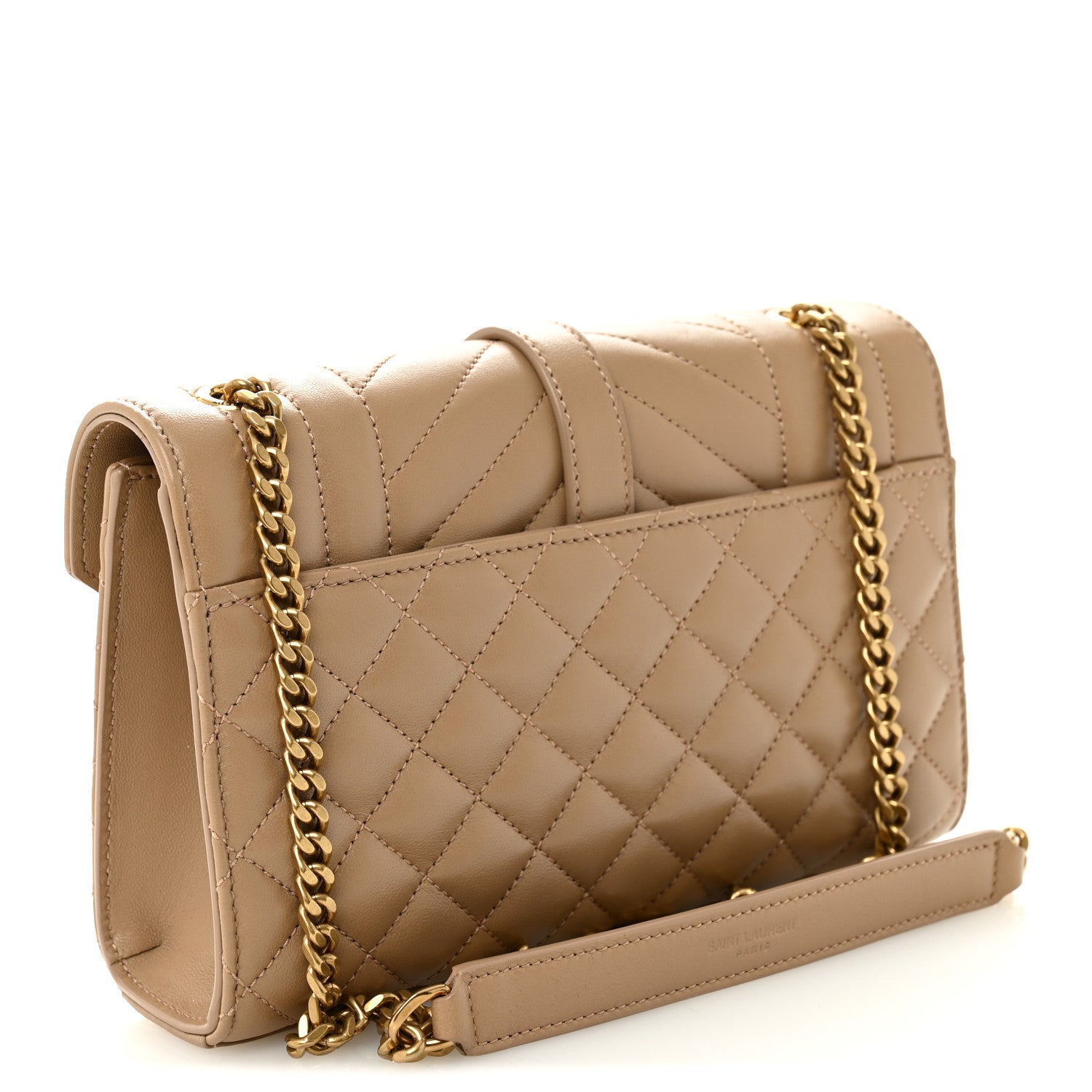 Saint Laurent Lambskin Mixed Matelasse Triquilt Small Monogram Satchel Dark Toffee 3 of 9