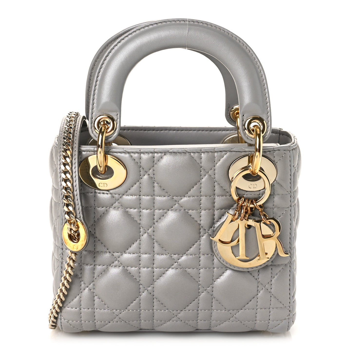 Lambskin Cannage Mini Lady Dior Gray Opaline