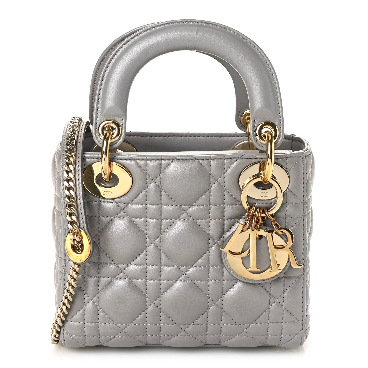 Christian Dior Lambskin Cannage Mini Lady Dior Gray Opaline 1 of 8