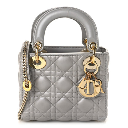 Christian Dior Lambskin Cannage Mini Lady Dior Gray Opaline 1 of 8