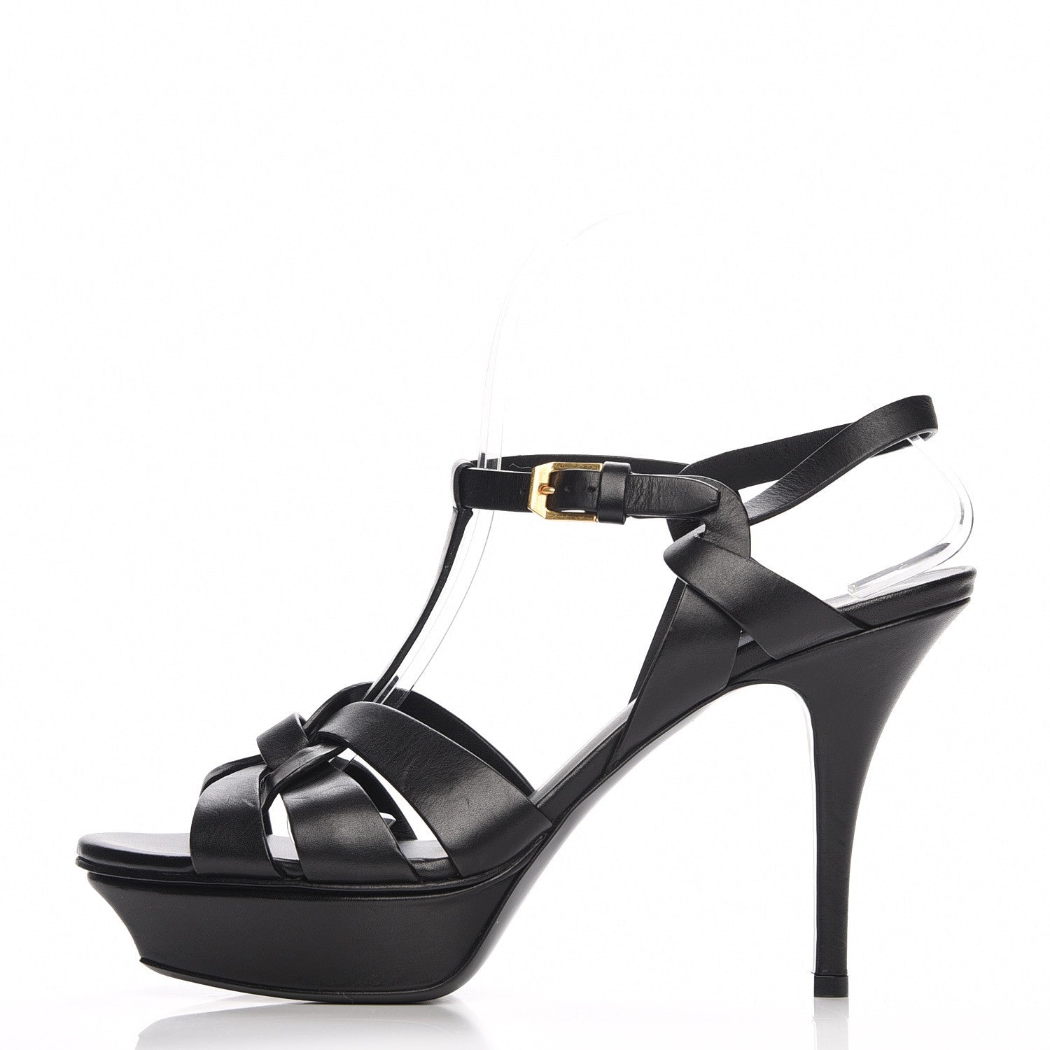 Saint Laurent Calfskin Tribute 75 Platform Sandals 39 Black 1 of 7