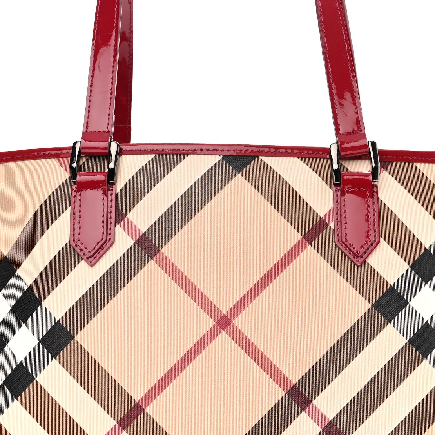 Burberry Nova Check Patent Trim Shopper Tote Red 7 of 10