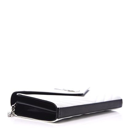 Saint Laurent Grain De Poudre Matelasse Bi-Color Chevron Monogram Chain Wallet White Black 4 of 9