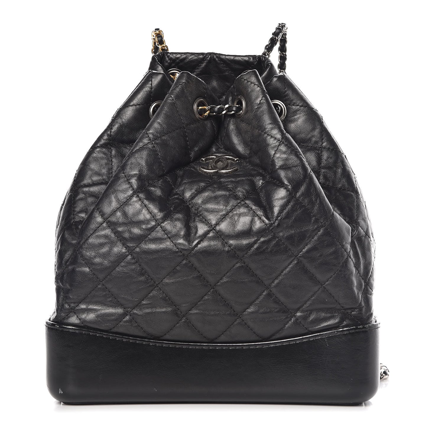 Aged Calfskin Quilted Gabrielle Backpack Black