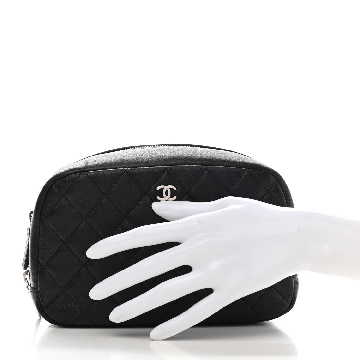 Chanel Lambskin Quilted Medium Curvy Pouch Cosmetic Case Black 2 of 10