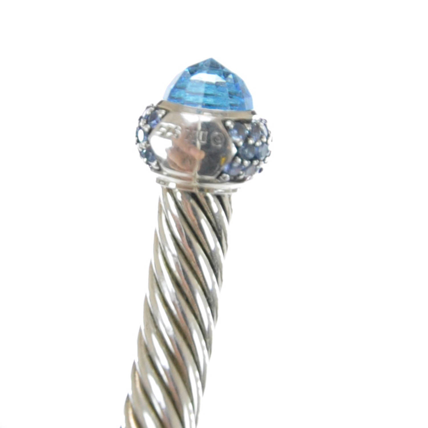 David Yurman Sterling Silver Blue Topaz Sapphire Cable Cuff 5 of 5