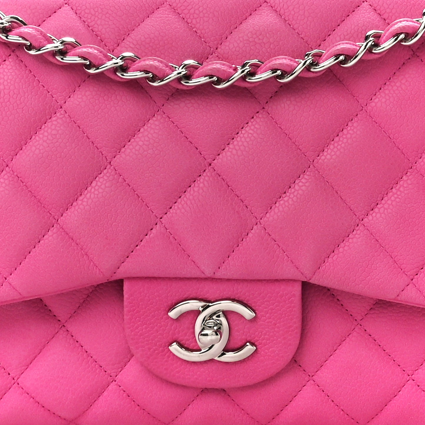Iridescent Caviar Quilted Jumbo Double Flap Pink
