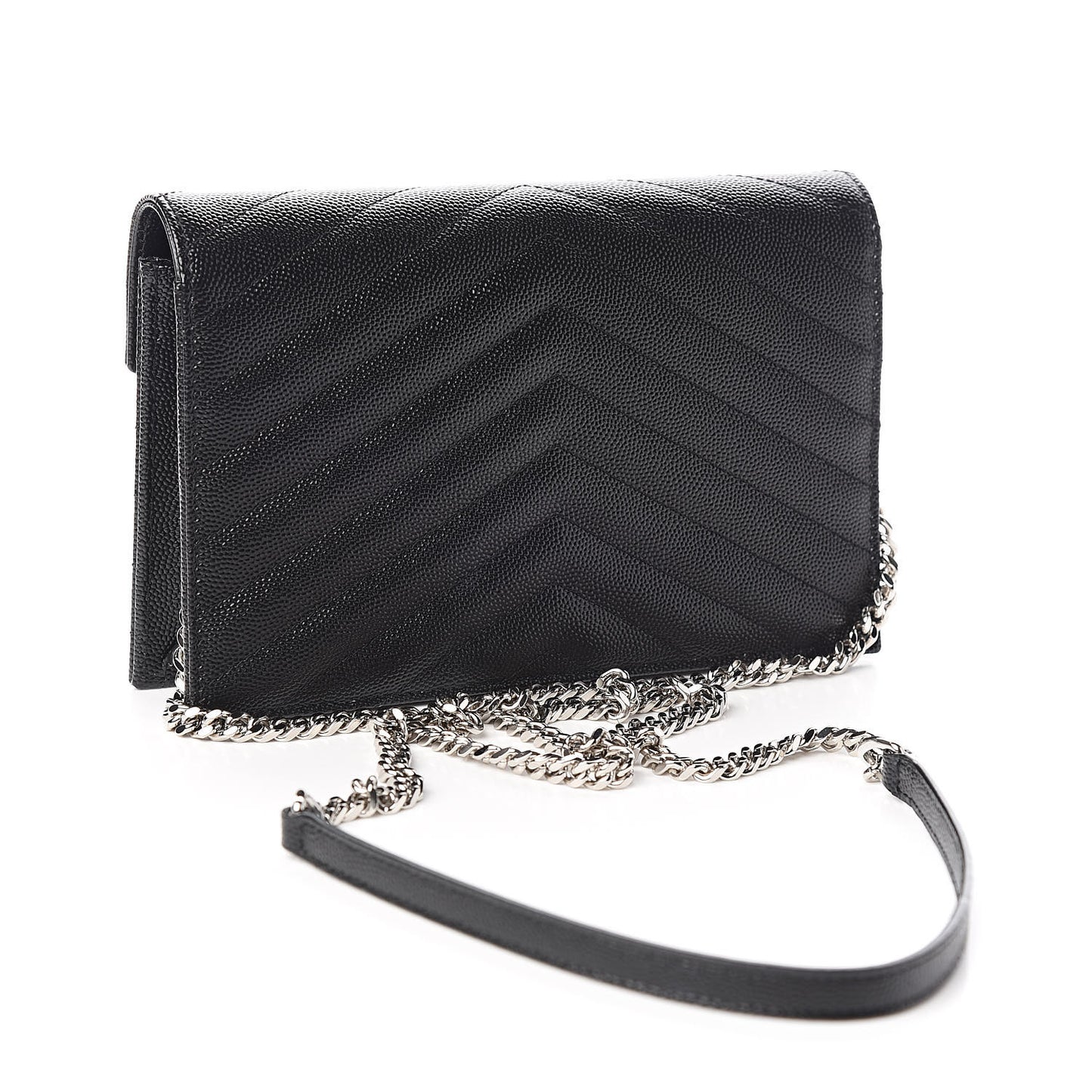 Grain De Poudre Matelasse Chevron Monogram Envelope Chain Wallet Black