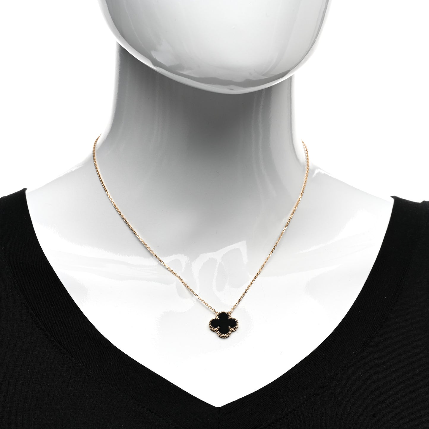 18K Yellow Gold Black Onyx Vintage Alhambra Pendant Necklace