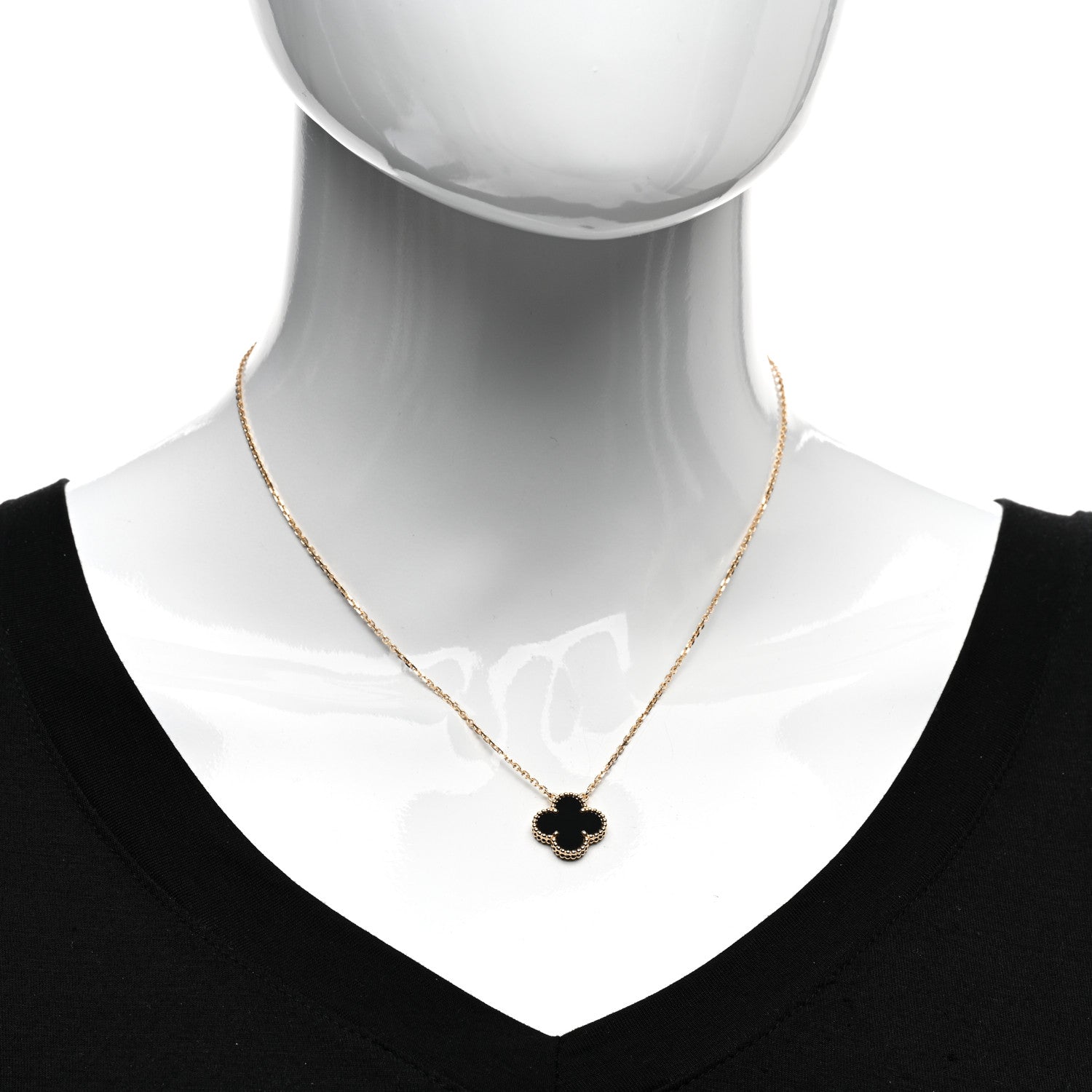 Van Cleef & Arpels 18K Yellow Gold Black Onyx Vintage Alhambra Pendant Necklace 2 of 6