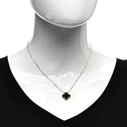 Van Cleef & Arpels 18K Yellow Gold Black Onyx Vintage Alhambra Pendant Necklace 2 of 6