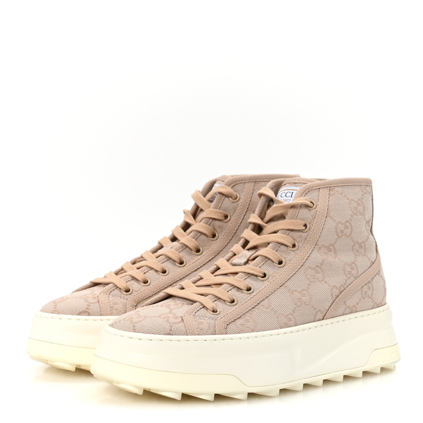 New Canvas GG Monogram Womens Tennis 1977 High Top 55mm Platform Sneakers 38.5 Skin Rose Dark Skin Rose