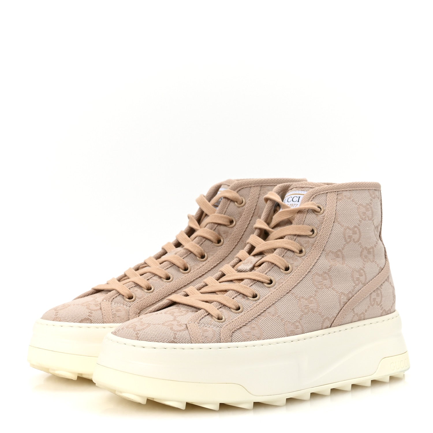 Gucci New Canvas GG Monogram Womens Tennis 1977 High Top 55mm Platform Sneakers 38.5 Skin Rose Dark Skin Rose 4 of 9