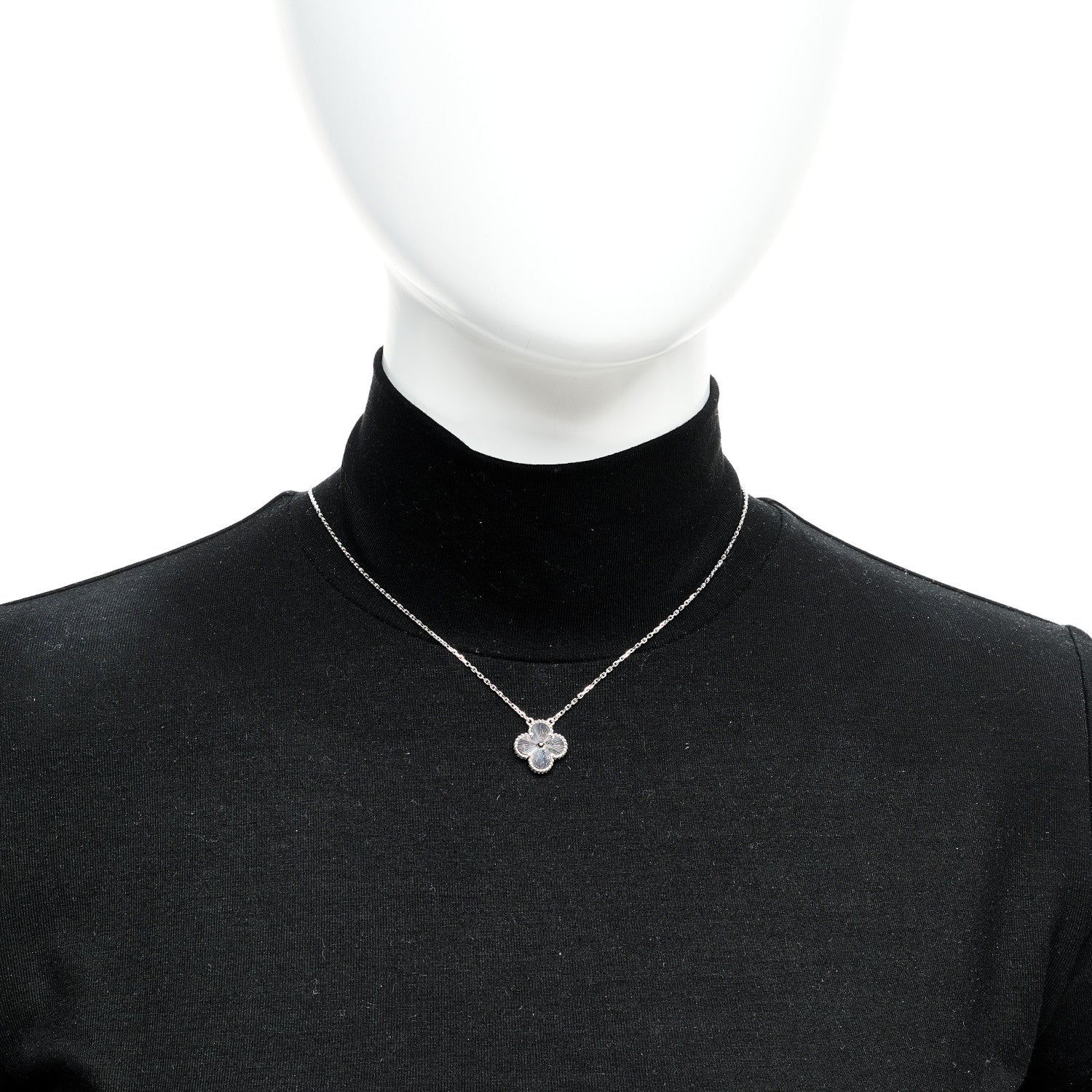 Van Cleef & Arpels 18K White Gold Guilloche Vintage Alhambra Pendant Necklace 5 of 5