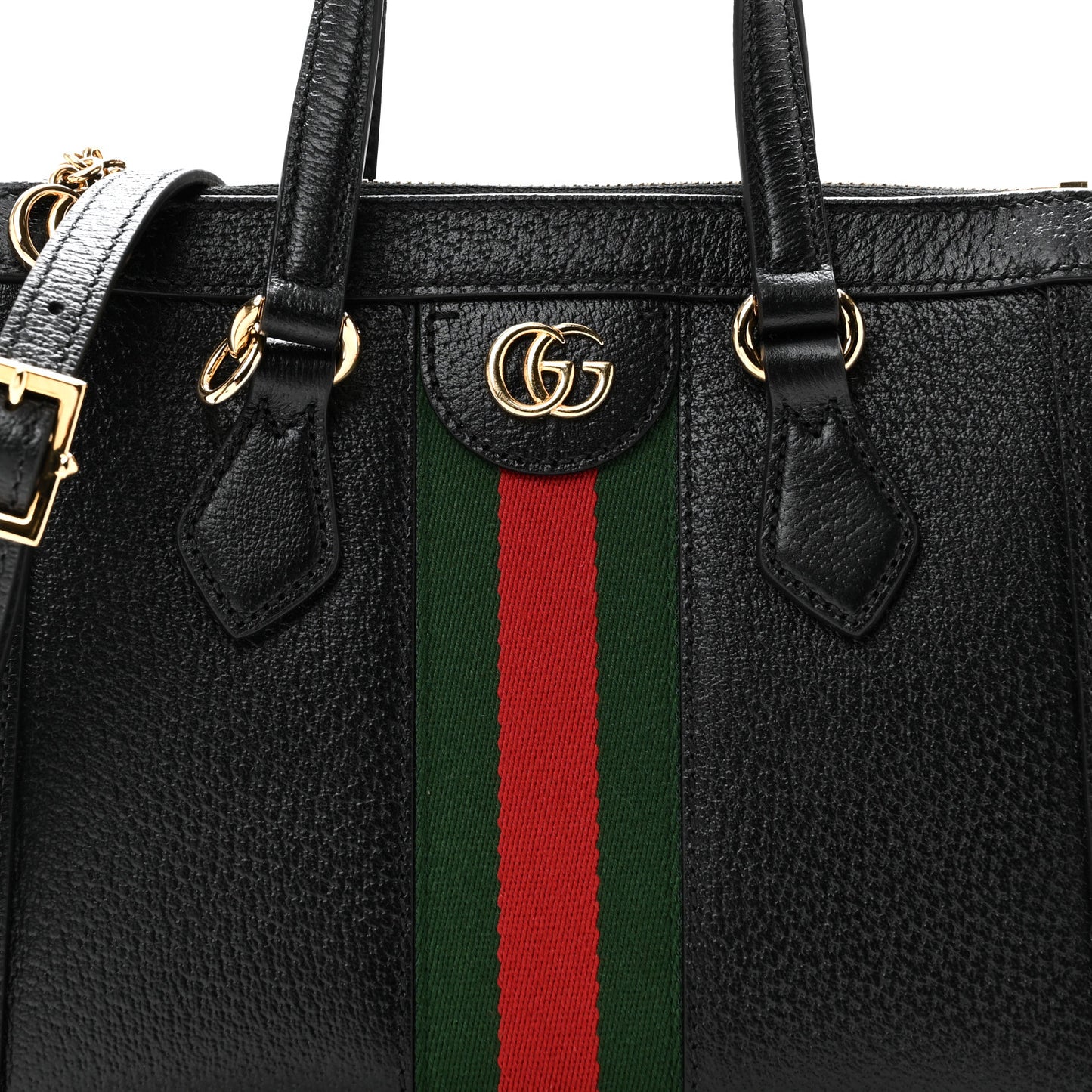 Textured Calfskin Web Small Ophidia Tote Bag Black
