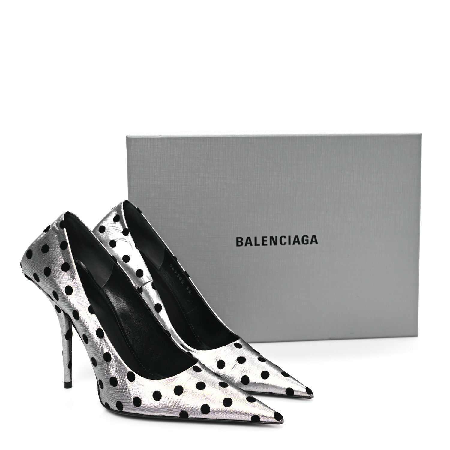 Balenciaga Shiny Fabric Square Knife 110mm Pumps 38 Silver Black 9 of 9