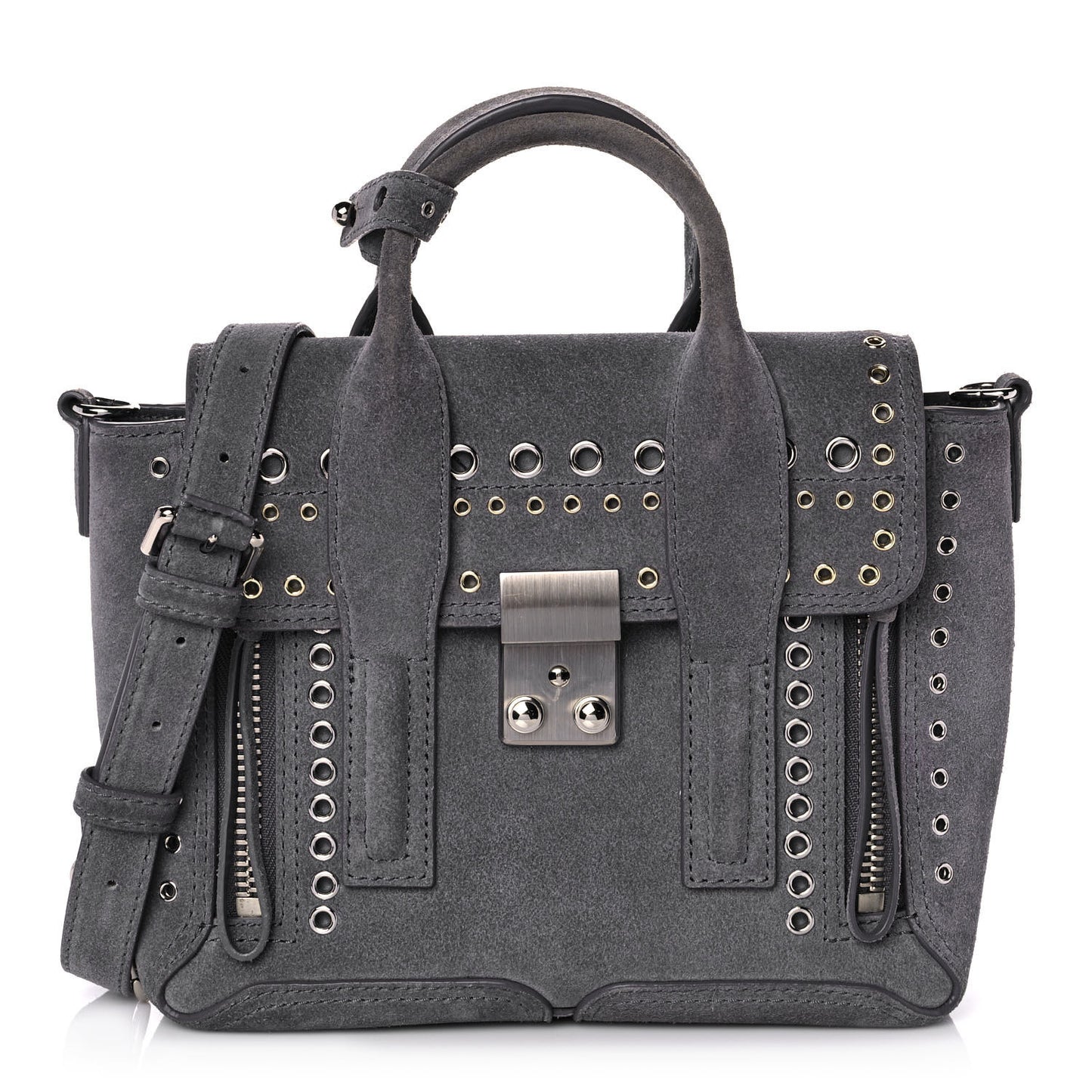 Suede Eyelet Mini Pashli Satchel Grey