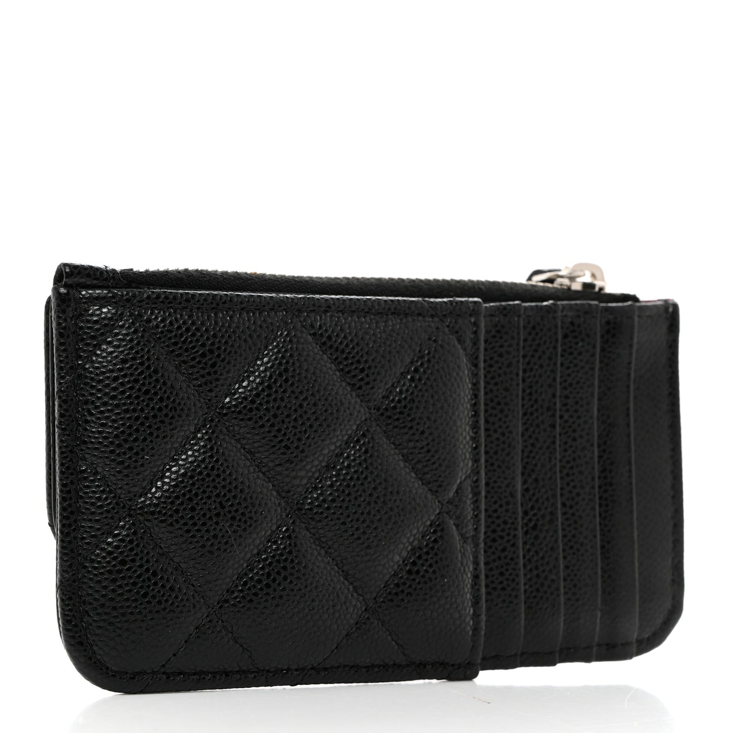 Caviar Quilted Flap Zip Card Holder Black