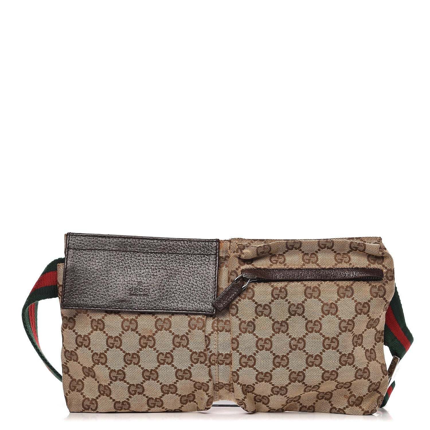 Gucci GG Monogram Double Pocket Belt Bag Dark Brown 1 of 10