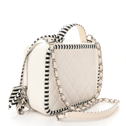 Chanel Caviar Quilted Striped Medium CC Filigree Vanity Case White Black 3 of 15