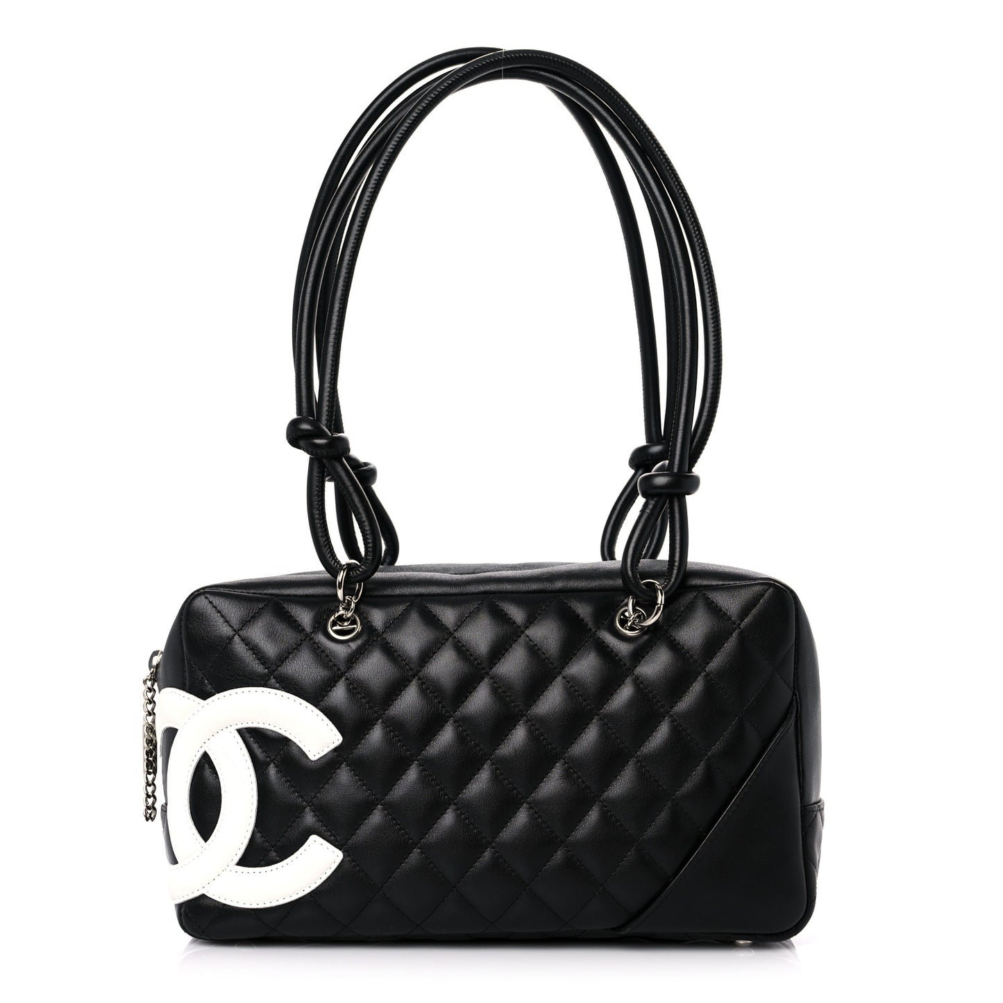 Calfskin Quilted Large Cambon Bowler Black White