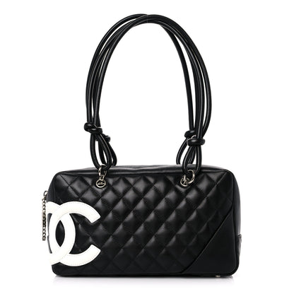 Chanel Calfskin Quilted Large Cambon Bowler Black White 1 of 12