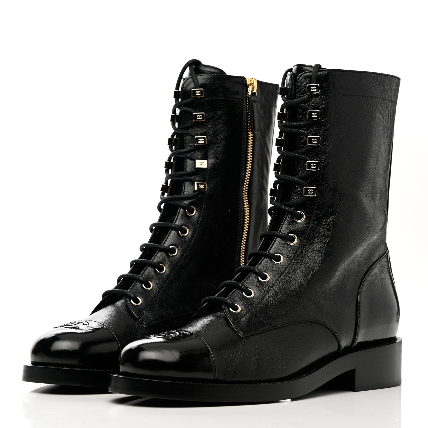 Calfskin Lace Up Combat Boots 41 Black