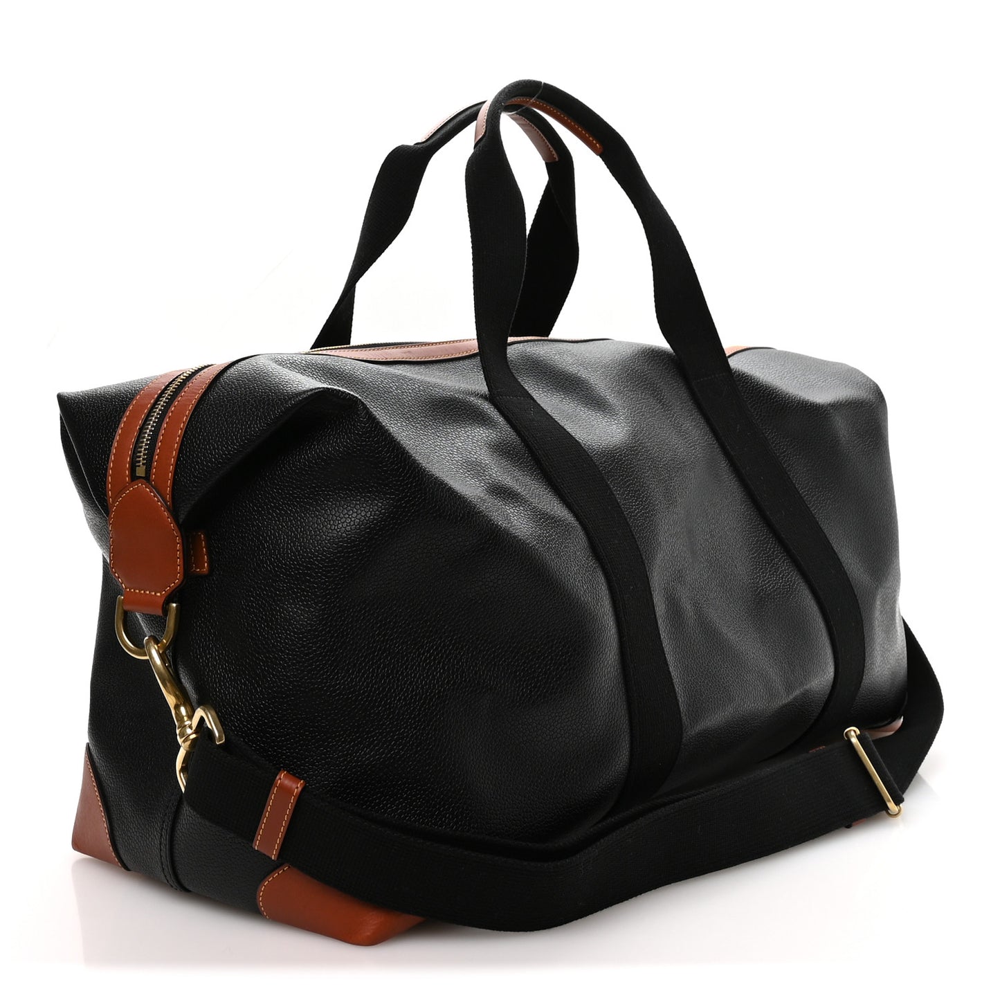 Eco Scotchgrain Calfskin Heritage Day Clipper Medium Duffle Bag Black Cognac