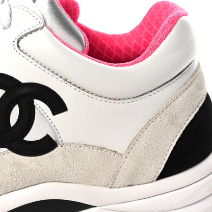 Chanel Calfskin Fabric Sneakers 40 White Silver Fluo Pink 9 of 12