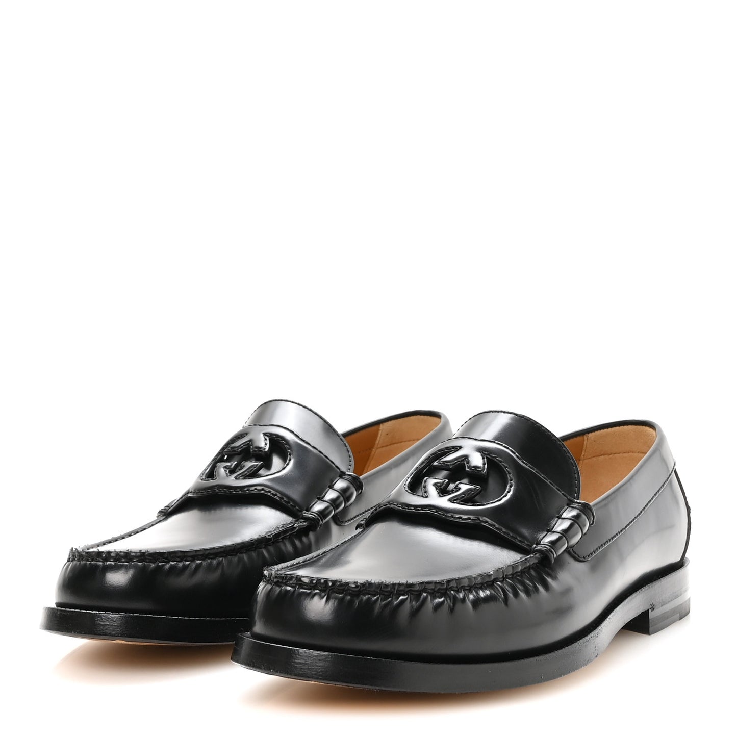 Calfskin Mens Interlocking G Millennial Ribot Loafers 8 Black
