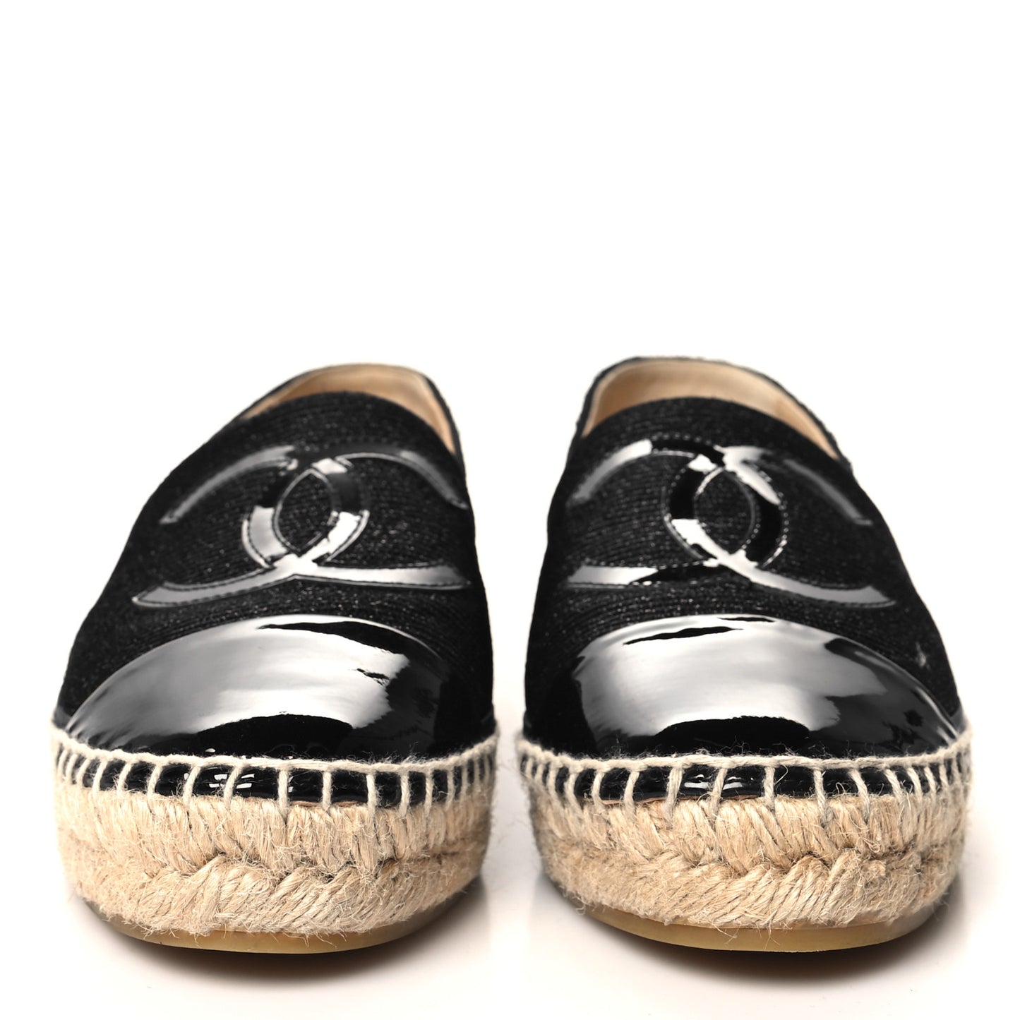 Fabric Patent Calfskin CC Espadrilles 38 Black