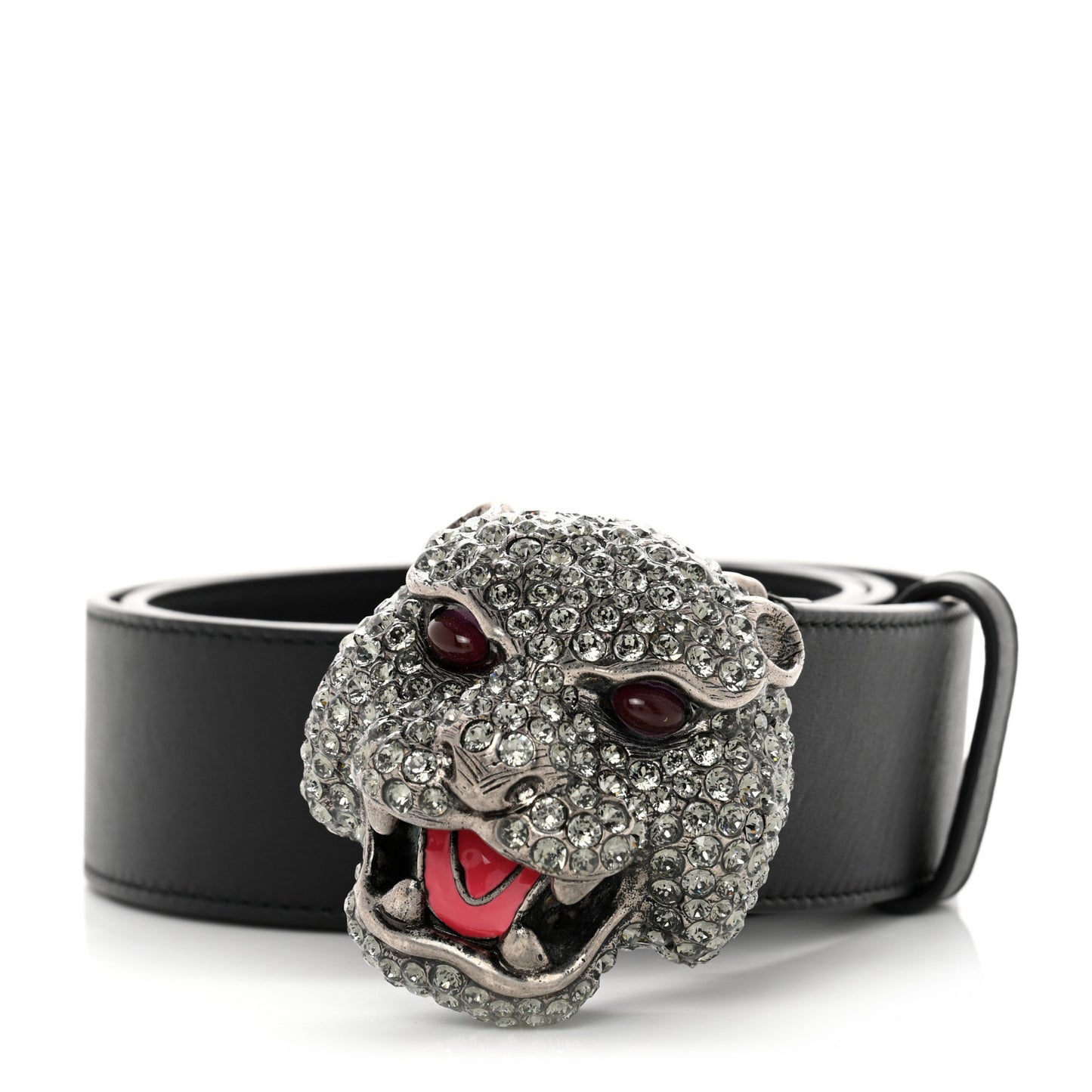 Calfskin Crystal Tiger Head Buckle Belt 80 32 Black