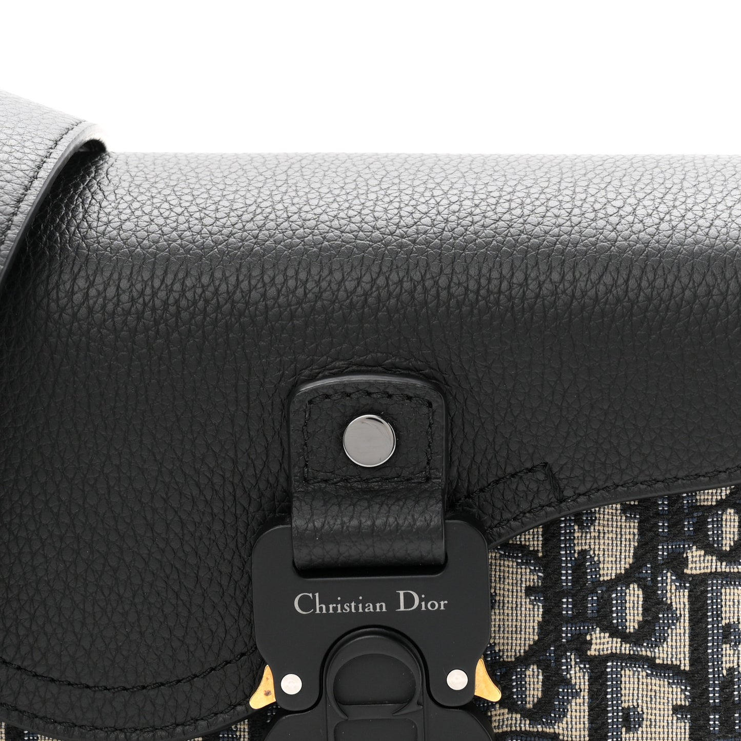 Grained Calfskin Oblique Mini Saddle Messenger Bag With Flap Beige Black