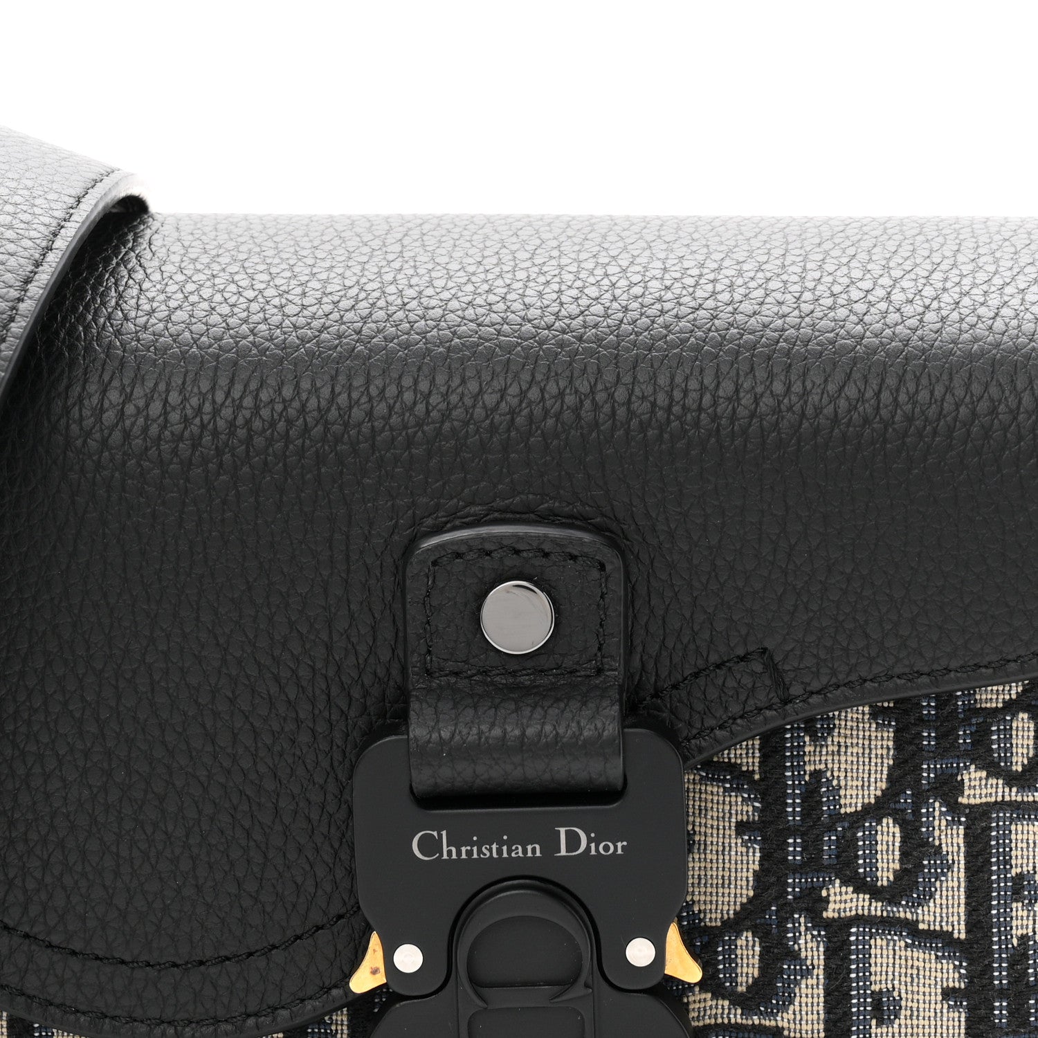 Christian Dior Grained Calfskin Oblique Mini Saddle Messenger Bag With Flap Beige Black 8 of 11