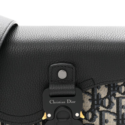 Christian Dior Grained Calfskin Oblique Mini Saddle Messenger Bag With Flap Beige Black 8 of 11
