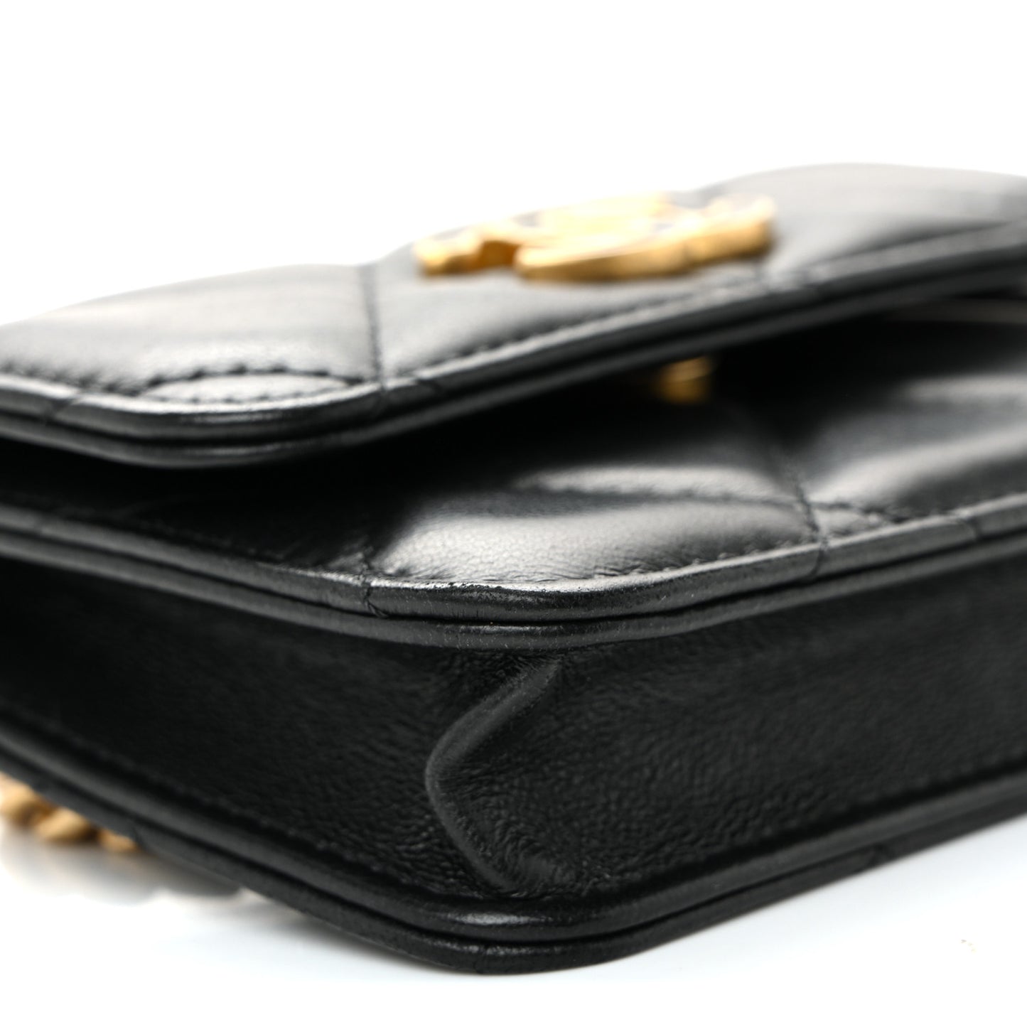 Lambskin Enamel Quilted Pending CC Flap Belt Bag Black