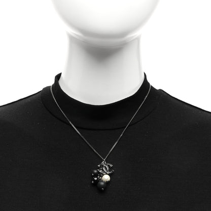 Chanel Iridescent Enamel Bead Pearl CC Drop Necklace Black Silver 2 of 4