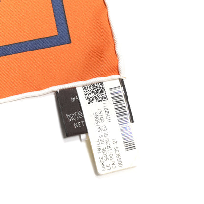 Hermes Silk Le Sacre Des Saisons Scarf 90 Potiron Bleu Gris Jaune Soleil 4 of 4