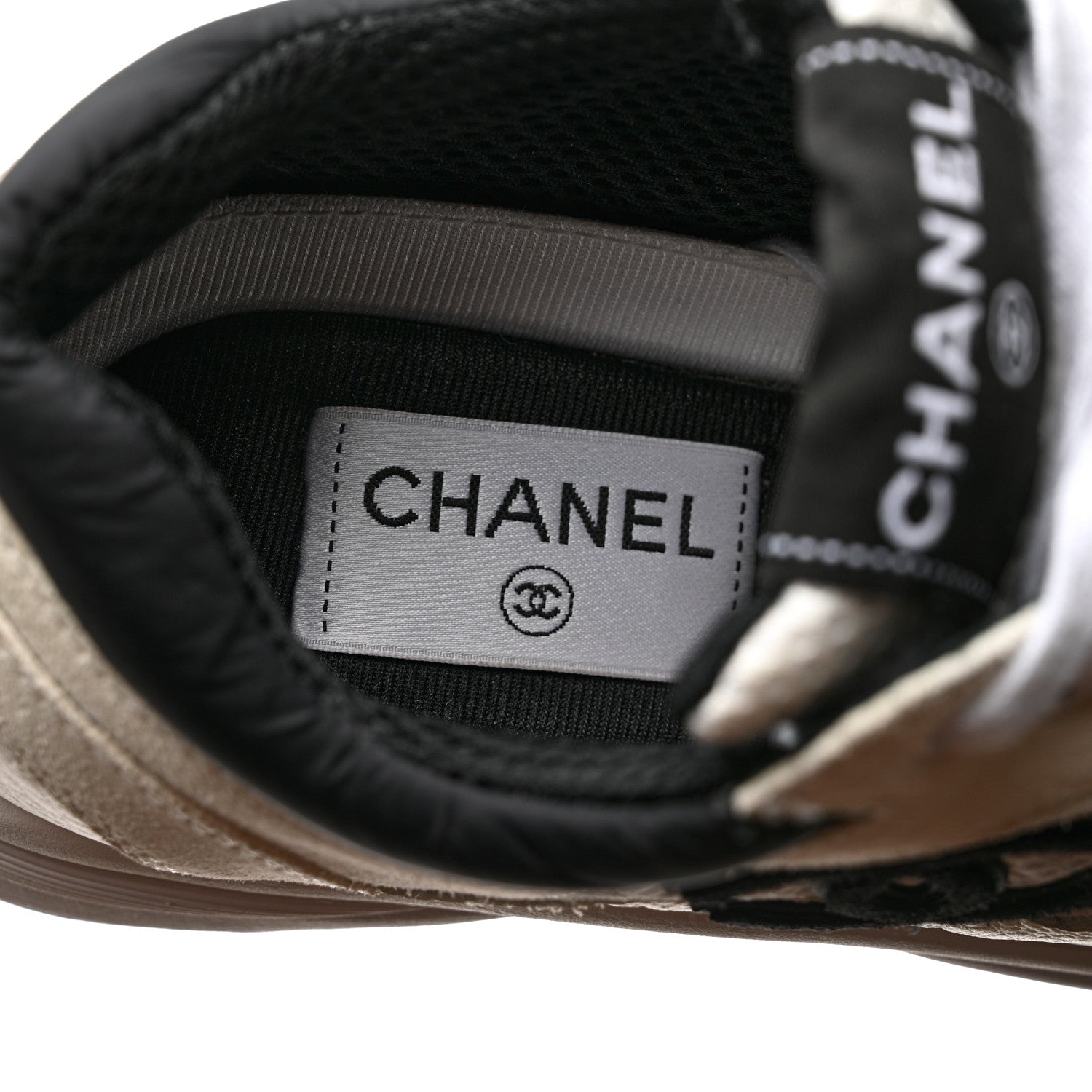 Chanel Mesh Suede Calfskin Grained Calfskin Womens CC Sneakers 36 White Black 7 of 10
