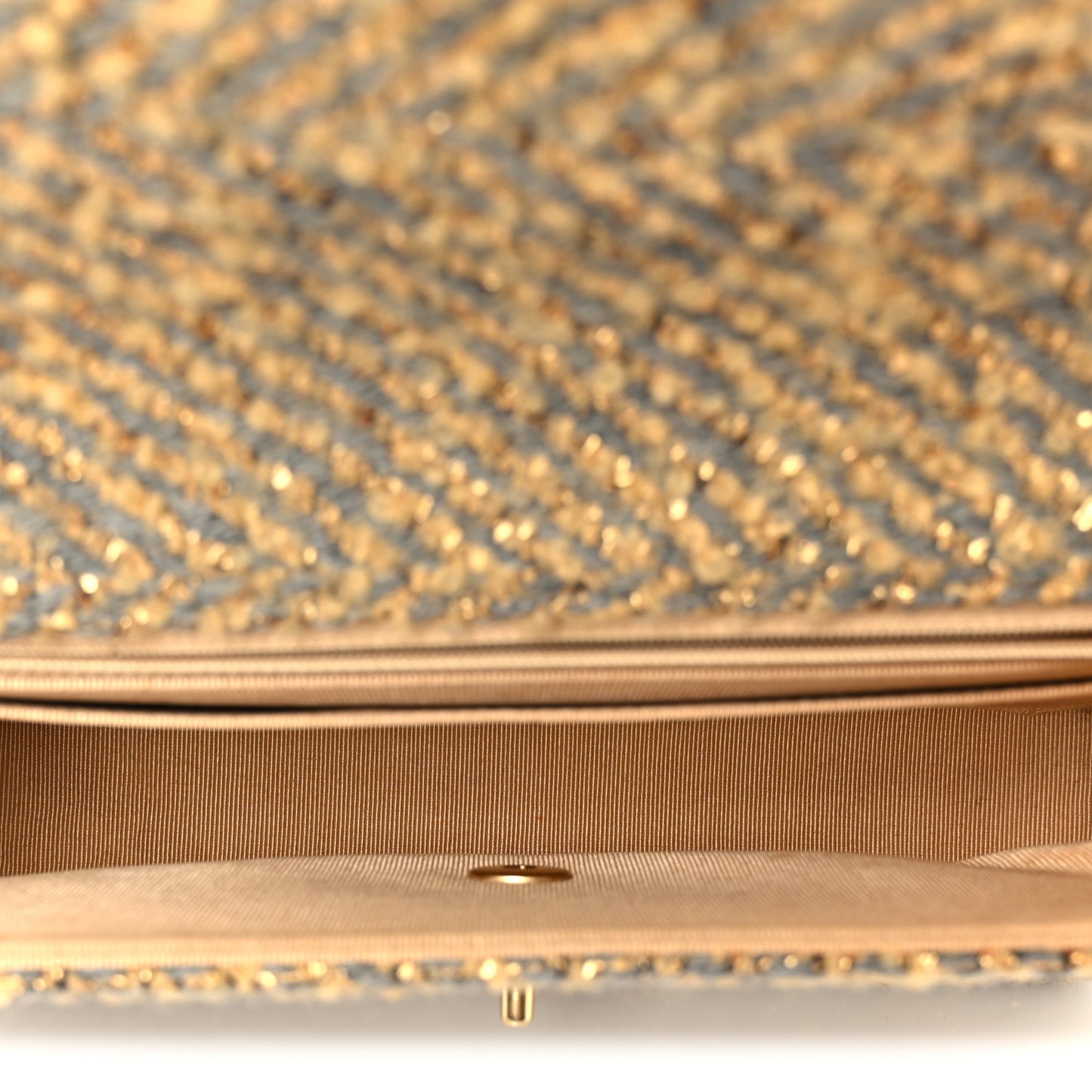 Metallic Tweed Quilted Medium Single Flap Beige Grey Gold