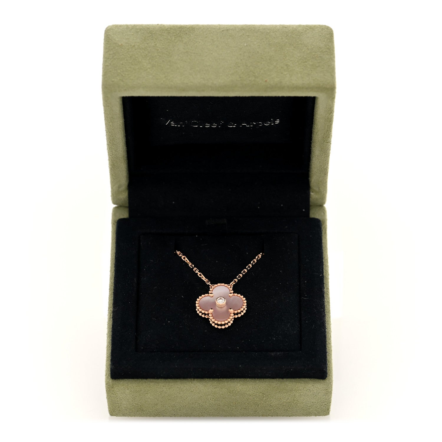 Van Cleef & Arpels 18K Rose Gold Diamond Pink Mother of Pearl Vintage Alhambra Pendant Necklace 5 of 5
