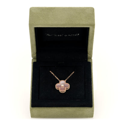 Van Cleef & Arpels 18K Rose Gold Diamond Pink Mother of Pearl Vintage Alhambra Pendant Necklace 5 of 5