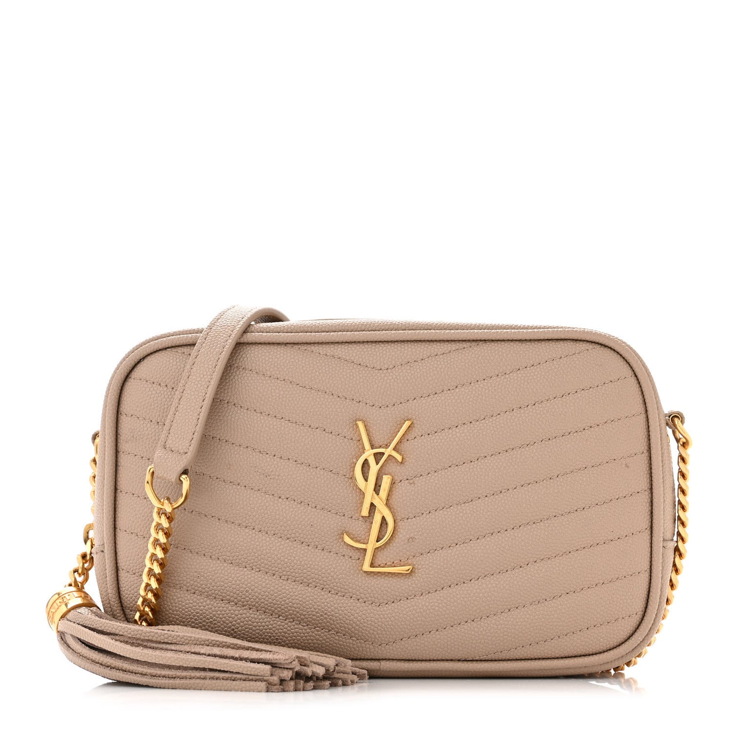 SAINT LAURENT Grain De Poudre Matelasse Monogram Mini Lou Camera Bag Dark Beige