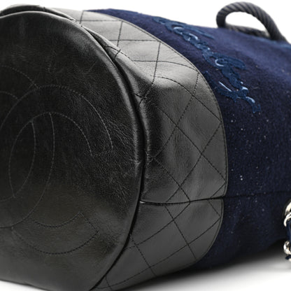 Chanel Wool Calfskin Embroidered Drawstring Backpack Navy Blue 9 of 12